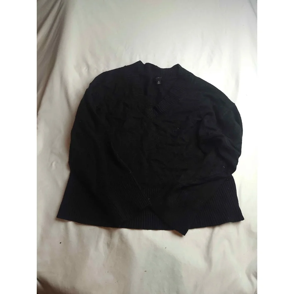 Cyrus Women Black V-Neck Ribbed Hem Long Sleeve Sweater Size Medium
